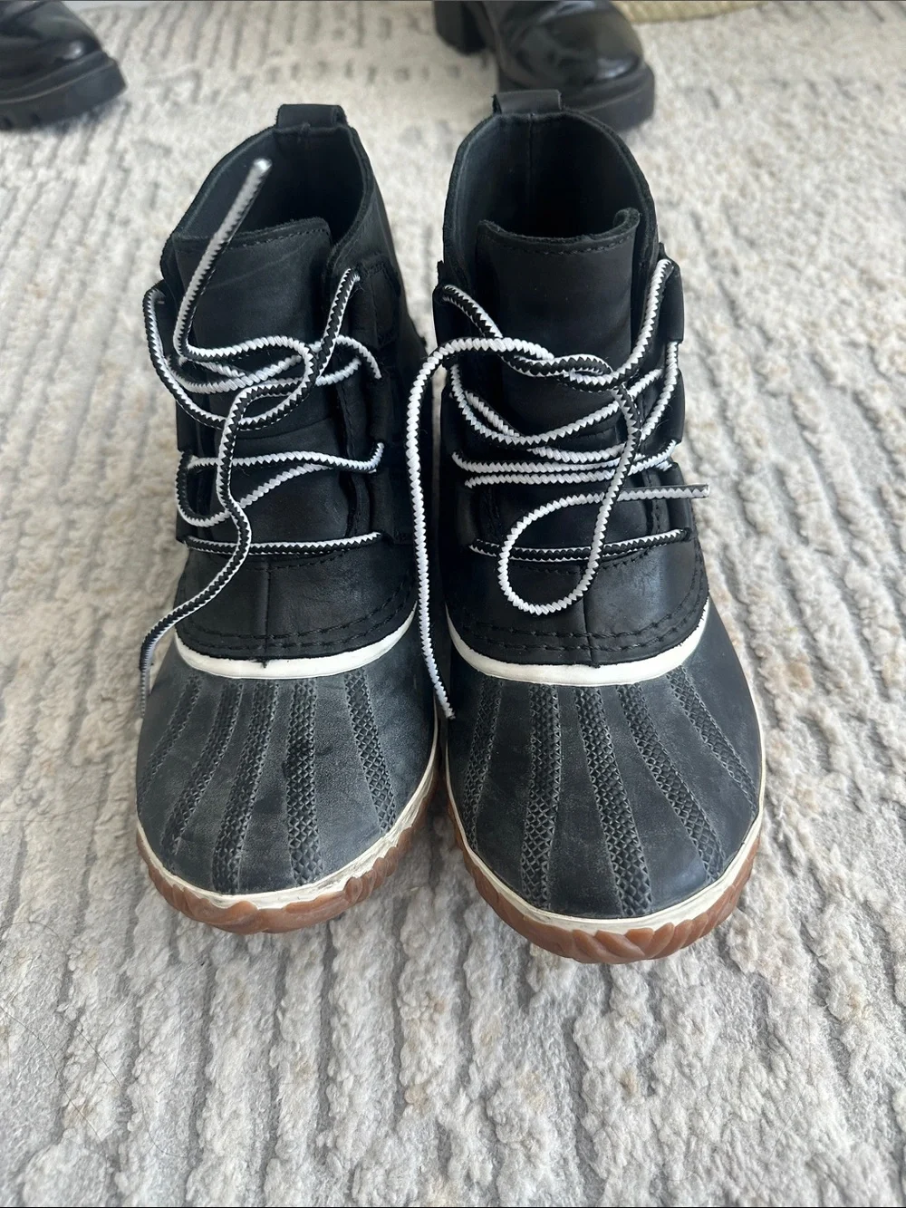 Black Sorel Waterproof Duck Boots with Contrast Laces